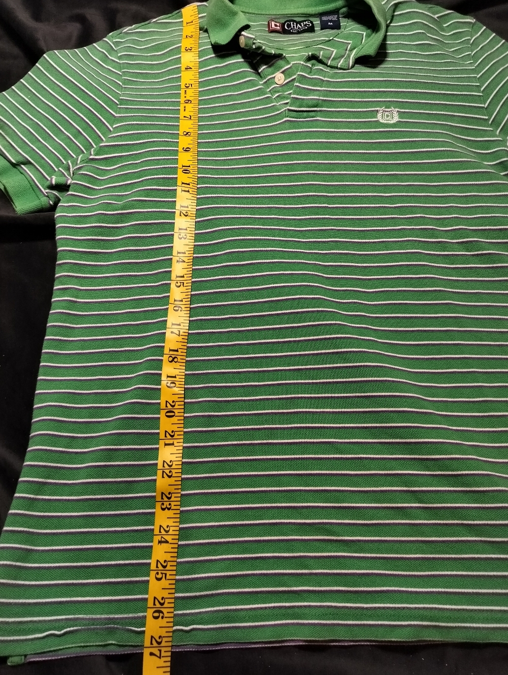 Chaps 100% Cotton Men's Green Polo Shirt With White & Purple Stripes - Medium - Picture 3 of 9